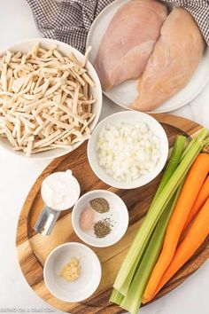 the ingredients to make this dish include carrots, celery, onions and chicken