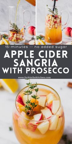 Nothing says fall quite like Apple Cider Sangria. This flavorful, easy-to-make cocktail is perfect for a holiday party or get-together with friends because it's made by the pitcher and only takes about 15 minutes! Bursting with warm fall flavors and bubbly prosecco, it's the perfect autumn drink! Alcoholic Apple Cider Crockpot, Apple Cider Champagne Punch, Spiced Apple Prosecco, Autumn Champagne Cocktail, Champagne Apple Cider Cocktail, Apple Cider And Champagne, Thanksgiving Apple Cider Sangria, Fall Holiday Cocktails