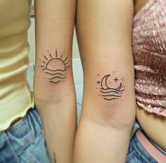 Tattoo Ideas Female Sister Best Friends, Best Friend Boho Tattoos, Minimalistic Best Friend Tattoos, Best Friend Tatooes, Best Friend Wave Tattoos, Best Friend Tattoos Meaningful Friendship For 2, Boy Girl Best Friend Tattoos, Female Friendship Tattoos, Beach Matching Tattoos