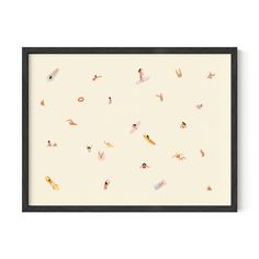 an art print with people swimming in the water