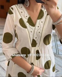 Polka Dots Kurti Indian, Polka Dots Kurti, Cotton Wardrobe, Embroidery Kurtis, Trendy Kurti, Simple Suit, Kurtis Design, Stylish Kurtis