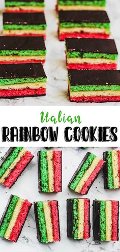 italian rainbow cookies with chocolate and raspberry filling