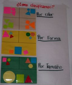 a poster with different shapes and colors on it's side, including the words in spanish