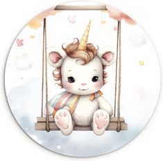 a white teddy bear sitting on a swing