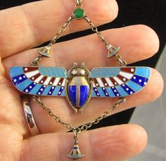 Estate Vintage 1900's Winged SCARAB Lotus Flower Sterling Silver Enamel Necklace | eBay Winged Scarab, Ornate Jewelry, Scarab Bracelet, Sterling Silver Bangle Bracelets, Egyptian Jewelry, Enamel Necklaces, Deco Jewelry, Silver Bangle Bracelets, Sterling Silver Bangles