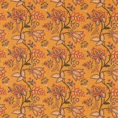 an orange background with flowers and leaves on the bottom half of it, in various colors