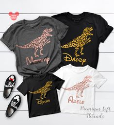 "♥ Matching Family Shirts, Daddy-Mommy - Son - Daughter -Kids Family Shirt- Good Gift Idea For Family Members ♥ V-Neck Shirts are semi fitted , and Unisex T-shirts are relax fitted. HOW TO ORDER CUSTOM T-SHIRT 1-) Please, Check and Review all Photos. 2-) Select Your T-Shirt Style and T-Shirt Color from drop down menus. 3-) Choose Your Quantity as much as you want. 5-) You will see \"Add Your Personalization\" Section which is located below the quantity box. Please Enter first \"\"TEXT(design) Co Dinosaur Family, Mama Shark, Matching Family Shirts, Minnie Mouse Shirts, Baby Dinosaur, Mommy And Son, Dinosaur Shirt, Paisley Scarves, Family Shirts Matching