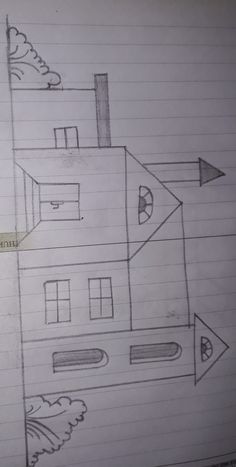 a drawing of a house with an arrow on it