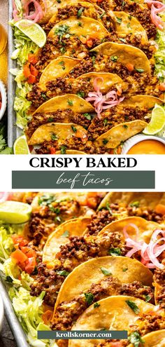 crispy baked beef tacos with lettuce and tomatoes