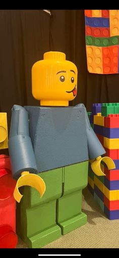 there is a lego man made out of plastic bricks