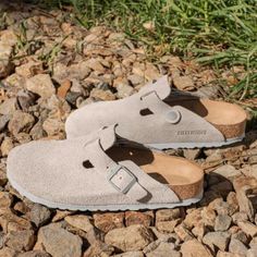 Add An Icon To Your Closet When You Pick Up The Birkenstock Women’s Boston Sfb Clogs. These Classic Clogs Feature A Supple Suede Upper With A Functional Buckle Accent. Their Backless Construction Allows You To Slip Them On Easily And Quickly For On-The-Go Style. Their Contoured Cork Footbed With Foam Layering Delivers Unbeatable Comfort And Arch Support For Your Most Active Days. Get Comfy In The Classic Boston Clogs By Birkenstock. Features: Suede Upper Buckle Accent Contoured Cork Footbed For Birkenstock Slippers, Boston Soft Footbed, Boston Clogs, Pretty Shoes Sneakers, Trend 2024, Birkenstock Women, Color Stone, Birkenstock Shoes, Pretty Shoes