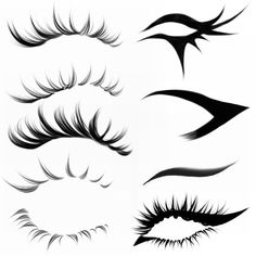 the different types of eyelashes are shown in black and white, with long lashes on each side