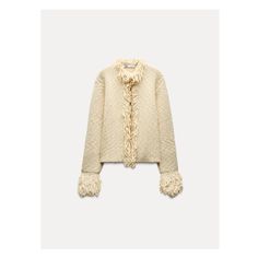 Round neck long sleeve cardigan. Fringed trim detail. Front closure with hidden clasp. Knitted Jackets Women, Round Neck Cardigan, Joggers Shoes, Waistcoat Dress, Knitwear Cardigan, Sleeve Cardigan, Trim Detail, Knit Jacket, Trouser Jeans