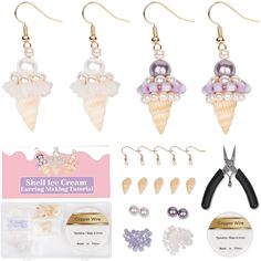 shell ice cream earring making kit includes pearl earrings, pearls, and other accessories