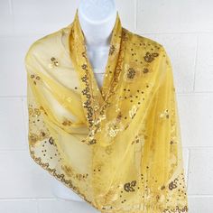 Sequin Fringe Multi Use Scarf Shawl Wrap Yellow Tones (1 units) Yellow Tones, Shawl Wrap, Scarf Shawl, Shawl, Sequin, Yellow, Gold