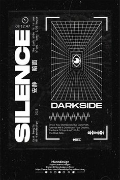 an advertisement for the science show darkside, with black and white graphics on it