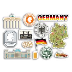 the germany stickers are arranged in different shapes and sizes