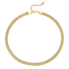 Elevate your ensemble with our Mesh Chain Necklace, featuring an intricate and flexible woven design. This sophisticated piece offers a unique texture and modern elegance, making it perfect for both casual and formal occasions. Add a touch of refined style to your jewelry collection with this versatile and timeless necklace. Made with stainless steel base with a thick layer of high quality 18k gold plating over stainless steel ensuring lasting quality.  This product is waterproof, tarnish-free, Elegant Gold Snake Chain Choker, Elegant Snake Chain Choker With Adjustable Chain, Elegant Metal Herringbone Choker Necklace, Elegant Metal Herringbone Clavicle Necklace, Elegant Herringbone Clavicle Necklace, Elegant Multi-strand Chain Choker, Elegant Herringbone Chain Choker Necklace, Elegant Multi-strand Chain Necklace With Box Chain, Elegant Multi-strand Box Chain Necklace