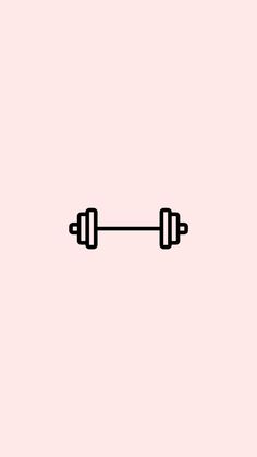 a black and white line drawing of two dumbbells on a pink background,