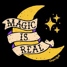 the words magic is real written on a crescent moon