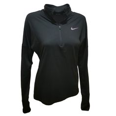 Nike dry element half-zip running top sweater 98% Polyester / 2% Spandex Fall Sports Half-zip Top, Half-zip Sports Top For Fall, Half-zip Sport Tops For Fall, Nike Half-zip Winter Top, Nike Half-zip Sportswear Top, Nike Winter Half-zip Top, Functional Moisture-wicking Half-zip Activewear, Half-zip Sportswear Top For Outdoor, Functional Half-zip Go-dry Activewear