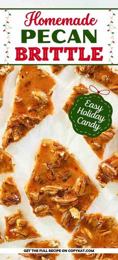 homemade pecan brittle recipe with text overlay