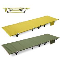 two different types of camping cots on white background