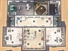 an overhead view of a three bedroom house