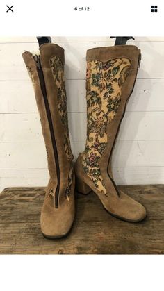 "Vintage 60s 70s Tapestry & Suede Gogo Penny Lane Boots - Made in Italy SUPER RARE & COLLECTABLE! ONE PAIR ONLY DON'T MISS OUT LOVE ROCKS VINTAGE ITEM DETAILS & DESCRIPTION . Beautiful Multi Color Floral Tapestry & Suede . Zip Front Label: missing Size: 6 B - Please refer to measurements. NO RETURNS FOR NOT FITTING! I do many more amazing Vintage Boots & Platforms, please check out my Etsy Shop - www.etsy.com/shop/LoveRocksVintage Era: 1960s 1970s Color: Beige with Multi Colo Bohemian Fitted Boots For Fall, Vintage Winter Boots Medium Width, Fitted Bohemian Winter Boots, Vintage Beige Boots For Fall, Vintage Fitted Boots For Spring, Vintage Fitted Heeled Boots For Spring, 70s Tapestry, 60s Boots, 70s Boots