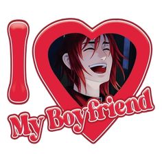 i love my boyfriend sticker on the back of a red heart with an image of a woman's face