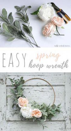 an easy spring hoop wreath with flowers and greenery