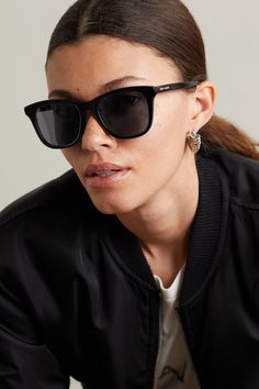 Whenever you want to appear effortlessly chic, SAINT LAURENT Eyewear's sunglasses will do the trick. Made from glossy acetate, this square-frame pair has smoked lenses and logo-lettered arms. Store yours in the protective case between wears. Timeless Sunglasses, Sunglasses Outfit, Saint Laurent Sunglasses, Next Top Model, Shades Sunglasses, Acetate Sunglasses, Rectangle Sunglasses, Eyewear Brand, Eyewear Womens