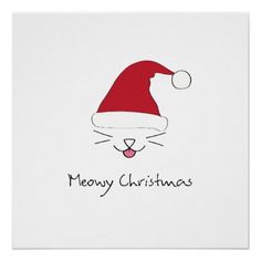 a merry christmas card with a cat's head in a santa hat on it