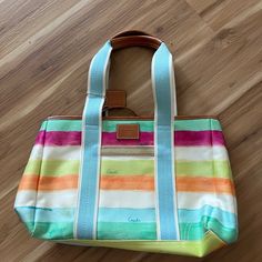 Great Condition Barely Used Preowned Coach Multicolor Rectangular Bag, Multicolor Retro Coach Bag, Multicolor Coach Bag With Double Handle, Multicolor Coach Bag With Zipper Closure, Coach Multicolor Bags With Gold-tone Hardware, Bags Coach, Coach Bags, Red Green, Shoulder Bags