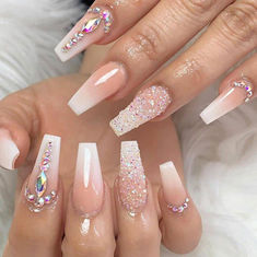 Sweet 16 Nails, Nail Coffin, Baby Boomers Nails, Nail Length, Diamond Nails, Bridal Nails