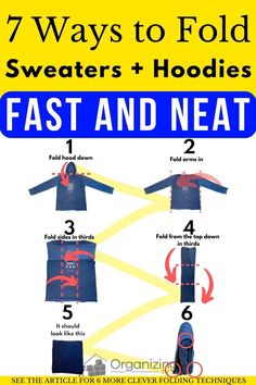 How to File Fold Your Sweaters (and Hoodies) Marie Kondo Style Folding Sweaters, Fold Sweaters, How To Fold Hoodies, How To Fold Sweaters, Hang Sweaters, Sweaters And Hoodies, Types Of Folds, Folded Arms