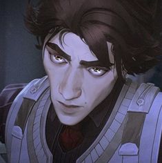 an animated image of a man with dark hair and blue eyes wearing a star wars uniform