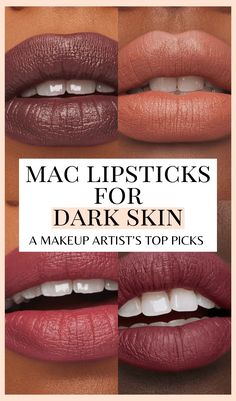 A guide to the best shades of MAC lipstick for dark skin and medium skin, from nude matte lipsticks to red and plum lip colors like Soar and Captive Audience! Mac Lipstick For Dark Skin, Mauve Lipstick Makeup, Brown Mac Lipstick, Whirl Lipstick, Mac Red Lipsticks, Lipstick On Brown Skin, Mac Nude Lipstick, Plum Lip, Fall Lip Color