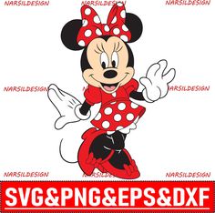 a minnie mouse with the words svg and epss dxf