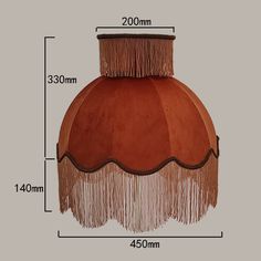 the height of a lamp shade with fringes on it and measurements for each light