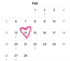 a calendar with a pink heart drawn on the front and back cover, which reads feb