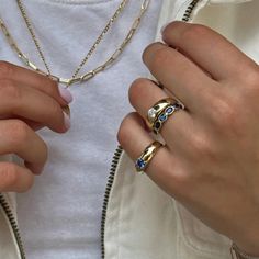 Sapphire Petite Cloud Ring – Starling Starling Jewelry, Jewellery Stack, Cloud Ring, Jewelry Stack, Vintage Meets Modern, Stacked Rings, Ring Stacks, Vintage Gold Rings, Round Sapphire