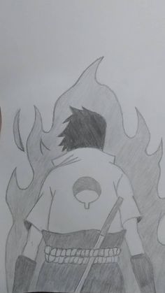 a drawing of a person with a fire behind him