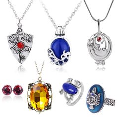 PRICES MAY VARY. Package include: 4 x Necklace ，2 x Ring，1 x Stud Earrings，Total: 7 pcs (as picutures shown). The Jewelry is not only a gift, but also the best wish for yourself and the one you love. High-quality material:The necklace is made of alloy, hypo allergenic, perfect display, to provide you with the best experience. Design & package：Inspired by Vampire Diaries Movies. Hand Polished, simple but classic，Very suitable for Cosplay. Intended use：This Necklace and Ring Set perfect for any gi Damon Stefan, Vampire Diaries Jewelry, Family Crest Ring, Vampire Jewelry, Family Crest Rings, Damon And Stefan, Finger Family, Jewelry Design Inspiration, Sister Friends