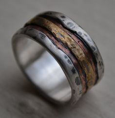 mens wedding band  rustic fine silver copper and by MaggiDesigns, $205.00 Rustic Wedding Bands, Ring Man, Silver Wedding Bands, Wide Band Rings, Copper And Brass, Asheville Nc, Men's Rings, Asheville, Silver Wedding