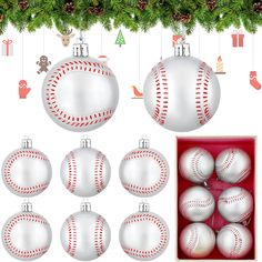 PRICES MAY VARY. Enough to Use and Share: package contains 6 pieces of sport ball Christmas ornaments, 2.4 inch(6 cm), lightweight and portable, and you can easily hang them on Christmas trees; Sufficient quantity can meet your different use and decorative demands, and you can also share with your family and classmates Reliable and Long Lasting: these sport ball ornaments for Christmas trees are made of quality plastic, smooth and comfortable to touch, sturdy and long lasting, waterproof and wea New York Yankees Christmas Ornaments, Baseball Christmas Tree, Baseball Christmas Ornaments, Softball Ornaments, Baseball Ornaments, Baseball Christmas, Christmas Baseball, Sport Theme, Baseball Party