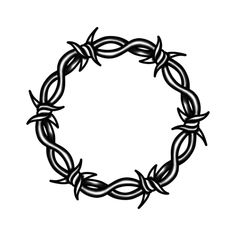 a black and white drawing of a circle made up of barbed wire on a white background