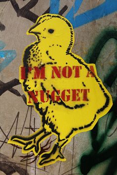 a yellow sticker that says i'm not a nugget