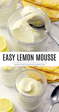 lemon mousse in small glass bowls with spoons