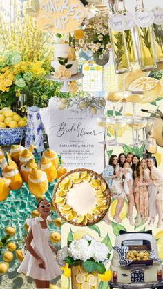 a collage with lemons, flowers and photos